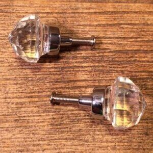 Small 1 1/2" wide Clear Solid Crystal Glass Drawer Pulls Set of Two (2) HO35C